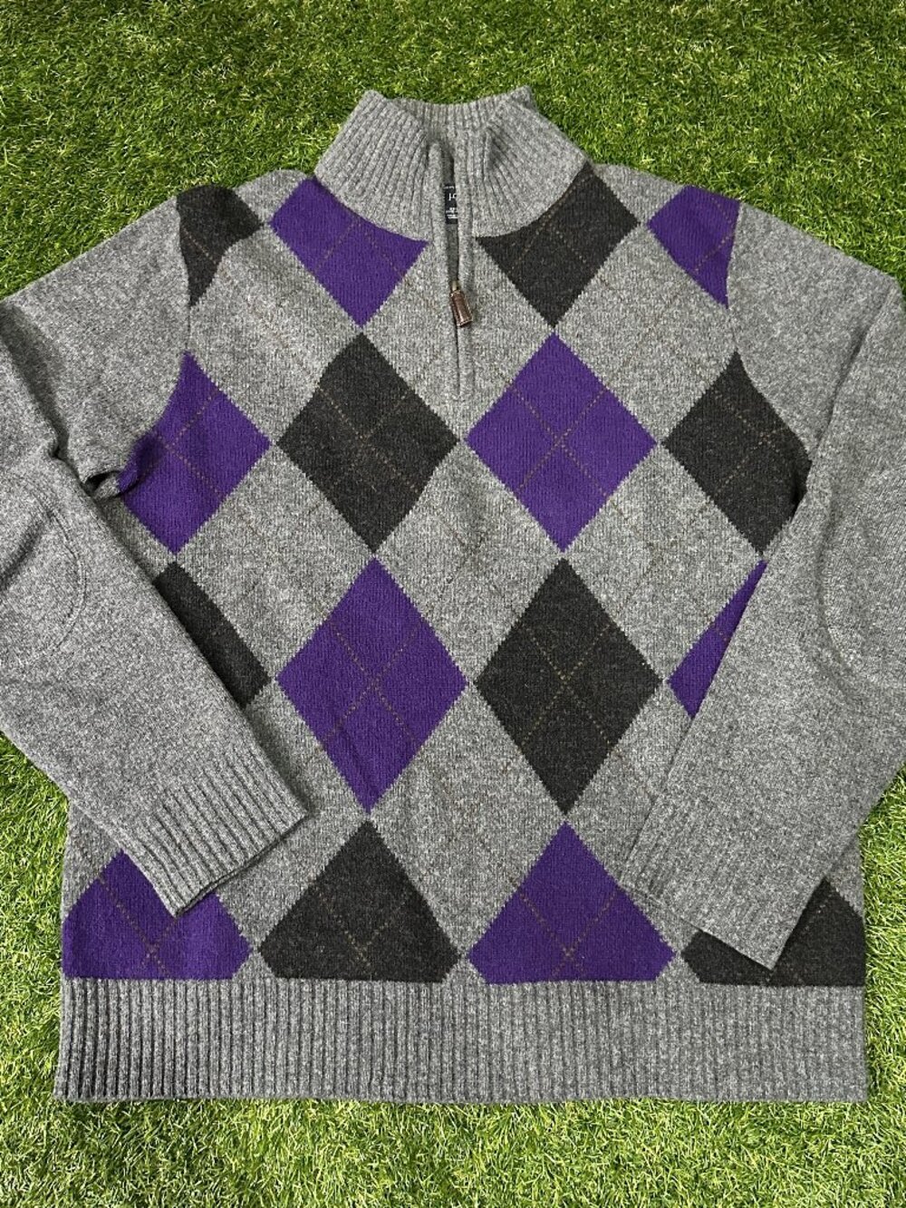 J.Crew Premium 100% Lambswool Argyle 1/4 Zip Sweater - Men's Size Medium